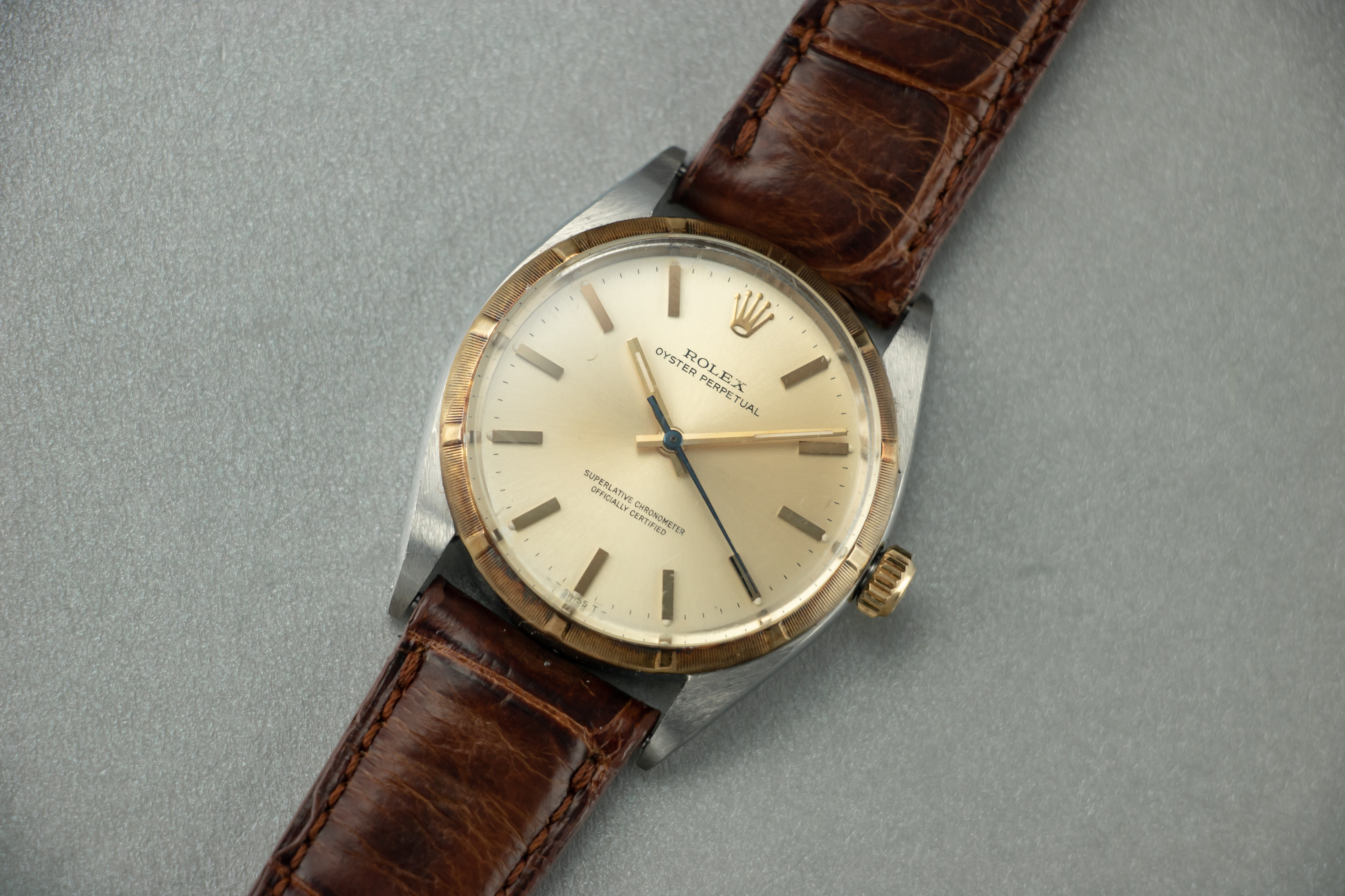 rolex oyster perpetual brown leather strap