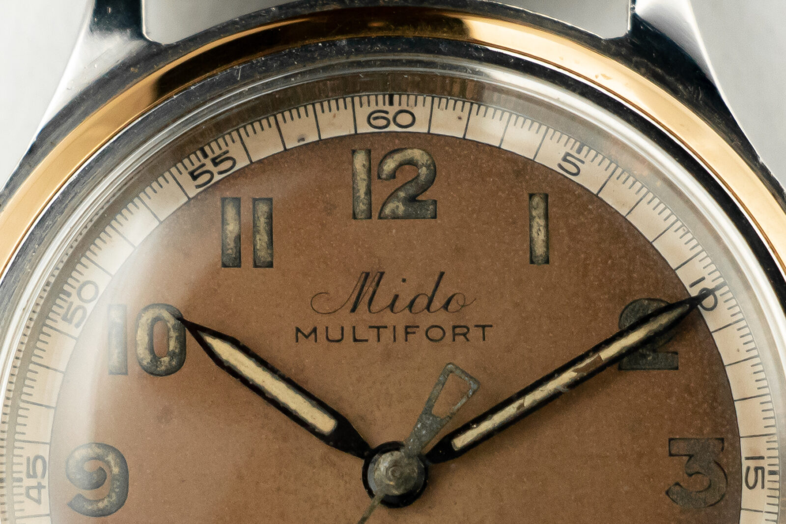 1940 s mido multifort 0117 copper dial steel rose gold vintage